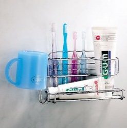 Giá cắm bàn chải, kem đánh răng bằng inox kèm hút chân không