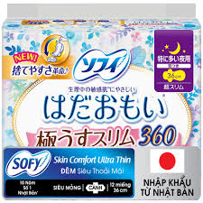 Băng vệ sinh đêm, siêu dài, siêu mềm mỏng Sofy Ultra Thin (có cánh, 12 miếng)